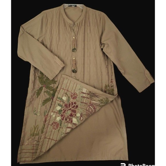 Limelight ~Woman Size L~ Brown Kurta Embroidered Dress Tunic Long Sleeve. - Picture 9 of 12